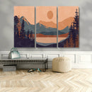 Modern Boho Sunset Canvas Print, Mountain Landscape Triptych