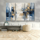 Modern Abstract Canvas Wall Art in Blue and Gold Tones |