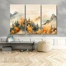 Abstract Watercolor Mountains and Trees Autumn Art,