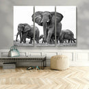 Black White Elephant Family Wall Art Canvas Print