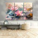 Lotus Flower Wall Art | 3-Panel Giclee Canvas Print of Pink