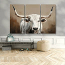 White Longhorn Bull Wall Art Canvas Print – Framed and Ready