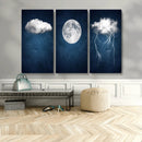 Dark Blue Cloud Art, 3 Piece Indigo Blue Wall Art, Aesthetic