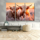 Highland Cows at Sunrise Wall Art Canvas Set – Serene and