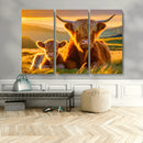 Scottish Cow and Baby Cow Canvas Wall Art Animal Print