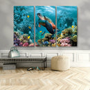 Sea Turtle and Coral Reef Triptych Wall Art – Vibrant