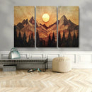 Wood Style Abstract Mountain Sunset Canvas Wall Art Print -