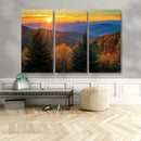Golden Sunset Over Mountain Forest Canvas Wall Art Print -