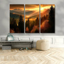 Golden Sunset Over Mountain Forest Canvas Wall Art Print -