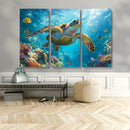 Sea Turtle Underwater Canvas Wall Art Print - Vibrant Ocean