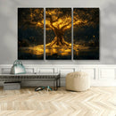 Golden Tree of Life Canvas Wall Art Print - Majestic Glowing