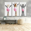 Bubblegum Animals Canvas Wall Art - Playful Giraffe and