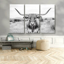Highland Cow Wall Art Canvas Print – Black and White Western