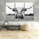 Highland Cow Wall Art Canvas Print – Black and White Western