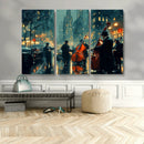 Urban Night Jazz Wall Art Canvas Print – Moody Rain-Soaked