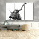 Longhorn Wall Art Canvas Print – Framed Monochrome Ranch Cow