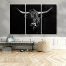 Texas Longhorn Wall Art Canvas Print – Framed Monochrome
