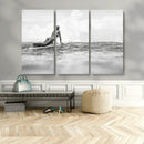 Black and White Surfing Wall Art Canvas Print – Framed Ocean by MyGreatCanvas | Canvas Wall Art Prints | Photo Prints & Wall Decor