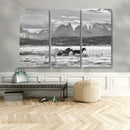 Wild Horses Wall Art – Framed Black White Mountain Canvas by MyGreatCanvas | Canvas Wall Art Prints | Photo Prints & Wall Decor