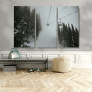 Ski Lift Wall Art Canvas Print – Snowy Pines Misty Landscape