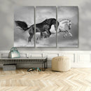Wild Horses Wall Art Canvas Print – Framed Black and White
