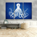 Large 3-Panel Blue Octopus Canvas Wall Art | Coastal Marine by MyGreatCanvas | Canvas Wall Art Prints | Photo Prints & Wall Decor