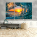 Ocean Wave Sunset Wall Art | Large Coastal Wave Canvas Print