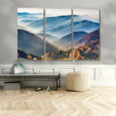 Misty Mountain Sunrise Triptych Canvas Print – Autumn