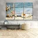 Seashells on Rustic Wooden Background, Seashells Wall Art
