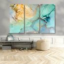 Abstract Aqua and Gold Fluid Wall Art Canvas | 3 Panel Large by MyGreatCanvas | Canvas Wall Art Prints | Photo Prints & Wall Decor