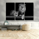 Large Black and White Lion Couple Wall Art Canvas Print –