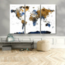Modern Abstract World Map Canvas Wall Art – Framed Blue and