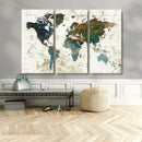 Vintage World Map Wall Art Canvas Print, Framed Rustic Earth
