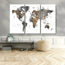 Modern Metallic World Map Canvas Wall Art – Framed