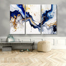 Golden Cascades on Midnight Blue – Deep Blue Abstract Wall
