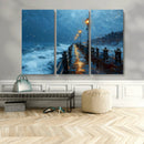 Stormy Night at Beach Pier Oil Painting Large Wall Art