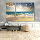 Golden Sunset Beach Triptych Canvas Wall Art for Living Room