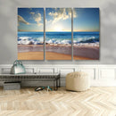 Serene Ocean Sunset Canvas Wall Art - Beach Waves at Sunset,