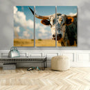 Longhorn in the Prairie - Stunning Ranch-Style Triptych Wall