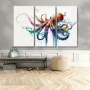 Watercolor Vibrant Octopus Wall Art Canvas Print | Abstract