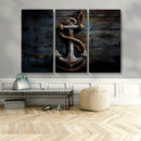3 Panel Grunge Abstract Anchor Wall Art Canvas Print Set