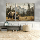 Rustic Grizzly 399 Bear Family Wall Art Canvas Print