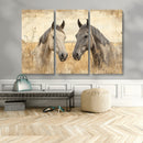 Chines Ink Style Grunge Horses Wall Art Canvas Print