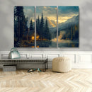 Mountain Cabin by the Lake at Sunset Wall Art - Serene