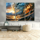 Ocean Wave at Sunset Canvas Wall Art – Vibrant Coastal Beach