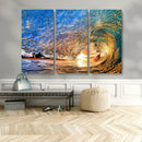 Ocean Wave at Sunset Canvas Wall Art – Vibrant Coastal Beach