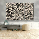 Abstract Love and Chaos Canvas Print, Black Symbols on Beige