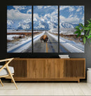Bison Wall Art - Snowy Road Wall Art – Framed Mountain by MyGreatCanvas | Canvas Wall Art Prints | Photo Prints & Wall Decor
