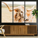 Texas Longhorn Wall Art Canvas Print – Framed Speckled Cow