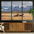 Grand Teton Park Wild Horses Wall Art Canvas Print – Framed